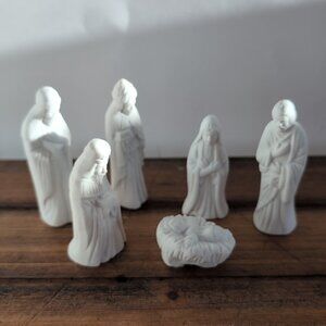 Vintage 1994 Art Mark White Ceramic Porcelain 6 Piece Nativity Christmas Jesus